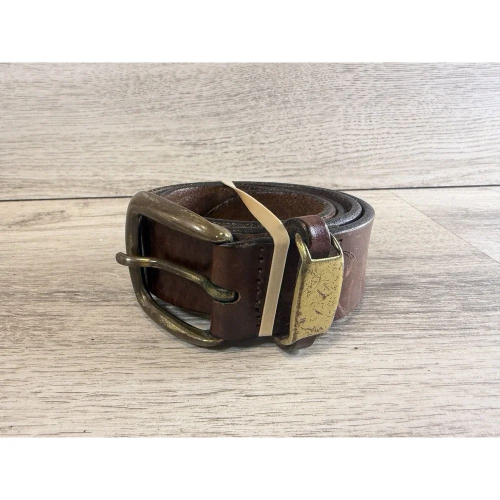 Vintage Genuine Leather Belt Gold Buckle Mens Size 32 Made In USA
